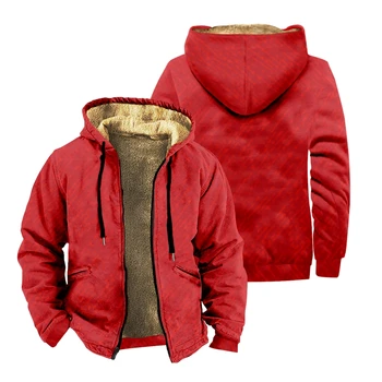 красный цвет диагональный узор молния толстовка с капюшоном мужской с длинным рукавом утолщенное зимнее пальто 3D принты уличная куртка