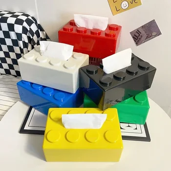 Креативные строительные блоки с пружинной коробкой для салфеток Настенный держатель бумаги без перфорации Коробка для полотенец для лица в ванной комнате Ящик для хранения