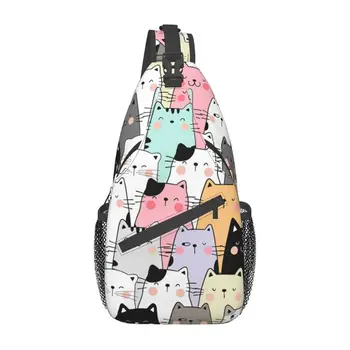 Крутая красочная сумка-слинг для кошек для велоспорта Кемпинг Мужчины Мультфильм Грудь для домашних животных Рюкзак через плечо Рюкзак