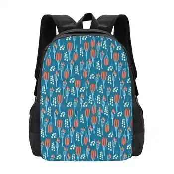 летний красочный узор с бутонами и ягодами Дизайн шаблона Сумка Школьные сумки Ягоды Красный Синий Бутон Цветочный Цветок Белый