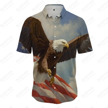 Летняя новая мужская рубашка, американский белый орел, мужская рубашка, напечатанная на 3D-принтере, мужская рубашка в повседневном стиле, модная свободная мужская рубашка