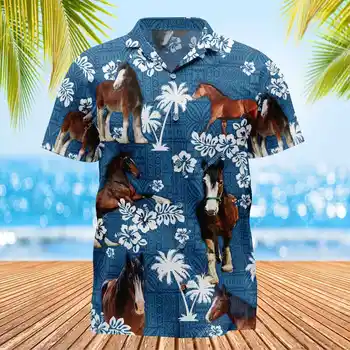 Мужская гавайская рубашка Негабаритная ферма Крупный рогатый скот Пальма Элегантный пляж Y2k Блузка Корова Лошадь Социальная винтажная одежда Фермер Подарок Camisa