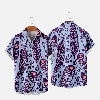 Мужская гавайская футболка для женщин с рисунком перьев 3D-печатная модная рубашка Hombre Повседневная пляжная одежда оверсайз 2