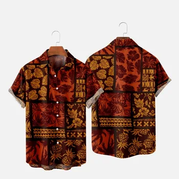 Мужская мода Футболки Гавайские тропические камиции с 3D-принтом Уютные повседневные рубашки на одной пуговице Пляжная одежда оверсайз с коротким рукавом 11
