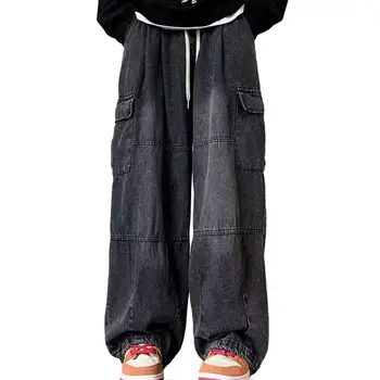Мужские брюки-карго с несколькими карманами Мешковатые джинсовые брюки на шнурке Широкие брюки 한국 가을옷