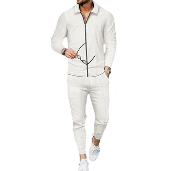 Мужские осенние новые комплекты для отдыха Спортивный костюм Куртка на молнии из двух частей с брюками