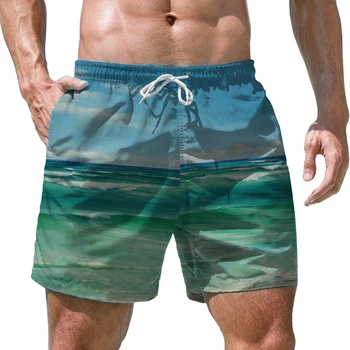 Мужские шорты, напечатанные на 3D-принтере, Морская волна, Модный тренд, Мужские пляжные шорты, Отпускной стиль, Мужские шорты, Лето, высококачественные мужские шорты