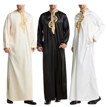 Мужской мусульманский халат Длинный рукав Исламская одежда Ближний Восток Тобе Аравия Кафтан Однотонный халат Мужской костюм Круглый вырез Абая