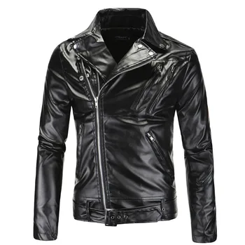 новый бутик кожаная куртка мужская мода с несколькими молниями дизайн мотоцикл кожаная куртка приталенный крой молнии кожаные пальто мужские 5XL