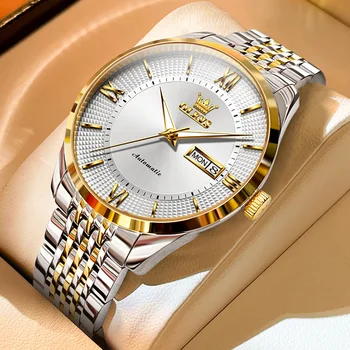  Оригинальный бренд Автоматические часы для мужчин Водонепроницаемый сапфировый кристалл Роскошные Классические Дата Неделя Золотые Механические Наручные Часы Подарочный Набор
