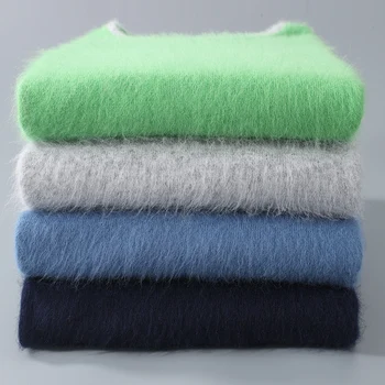  Осенний и зимний норковый кашемировый свитер Мужской свитер V-образный пуловер Трикотаж с длинным рукавом Цветные повседневные свободные теплые топы большого размера