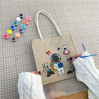 Случайный 1 шт. DIY Граффити Крафт Сумка Детская льняная сумка Doodle Многоразовая сумка для покупок с художественной краской и кистью