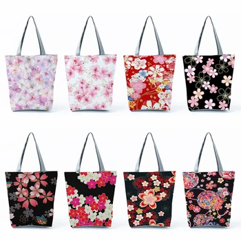 Сумка через плечо Красивая сумка в японском стиле Сумка с цветущей сакурой Путешествия Многоразовая модная практичная сумка для покупок с принтом