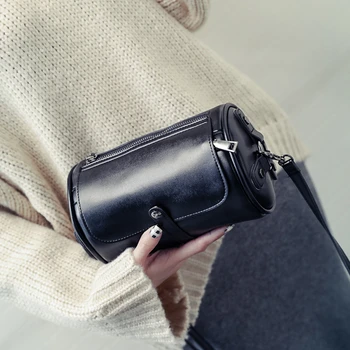 Сумки через плечо в винтажном стиле цилиндрической формы для женщин 2021 Текстурная кожаная сумка-ведро Стильные дорожные кошельки Bolsa Feminina