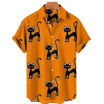 Супер милая мужская рубашка с кошачьим рисунком, новая свободная повседневная рубашка с короткими рукавами в стиле ретро с короткими рукавами, напечатанная на 3D-принтере, пляжная вечеринка