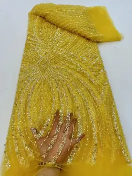 Ткань из африканского бисера L-1306926 Высокое качество Мода Нигерия Пайетки Вышитая французская тюль Кружевная ткань для нигерийской свадьбы