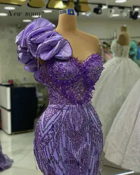 фиолетовые оборки на одно плечо длинные русалки вечерние платья блестящие кристаллы милая шея выпускной вечер вечерние платья для женщин ужин