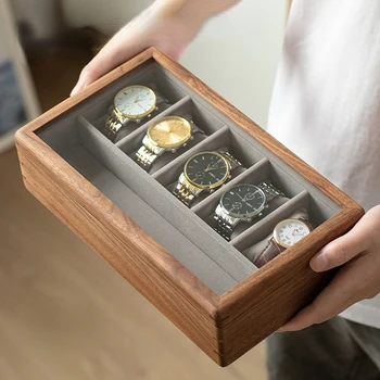 Черный орех Ящики для хранения часов из массива дерева Изысканная коробка для часов из массива дерева премиум-класса Коллекция часов Витрина Деревянные ящики