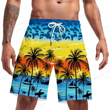 Sunshine Beach Шорты Кокосовая пальма 3D Доска для серфинга Короткие детские пляжные шорты Мужчины Плавки Мужские плавки Мужская спортивная одежда Трусы Мальчик