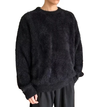 Свитера Мужские корейские утолщенные теплые свободные повседневные пуловеры с длинным рукавом флисовые зимние удобные мягкие, теплые модные топы